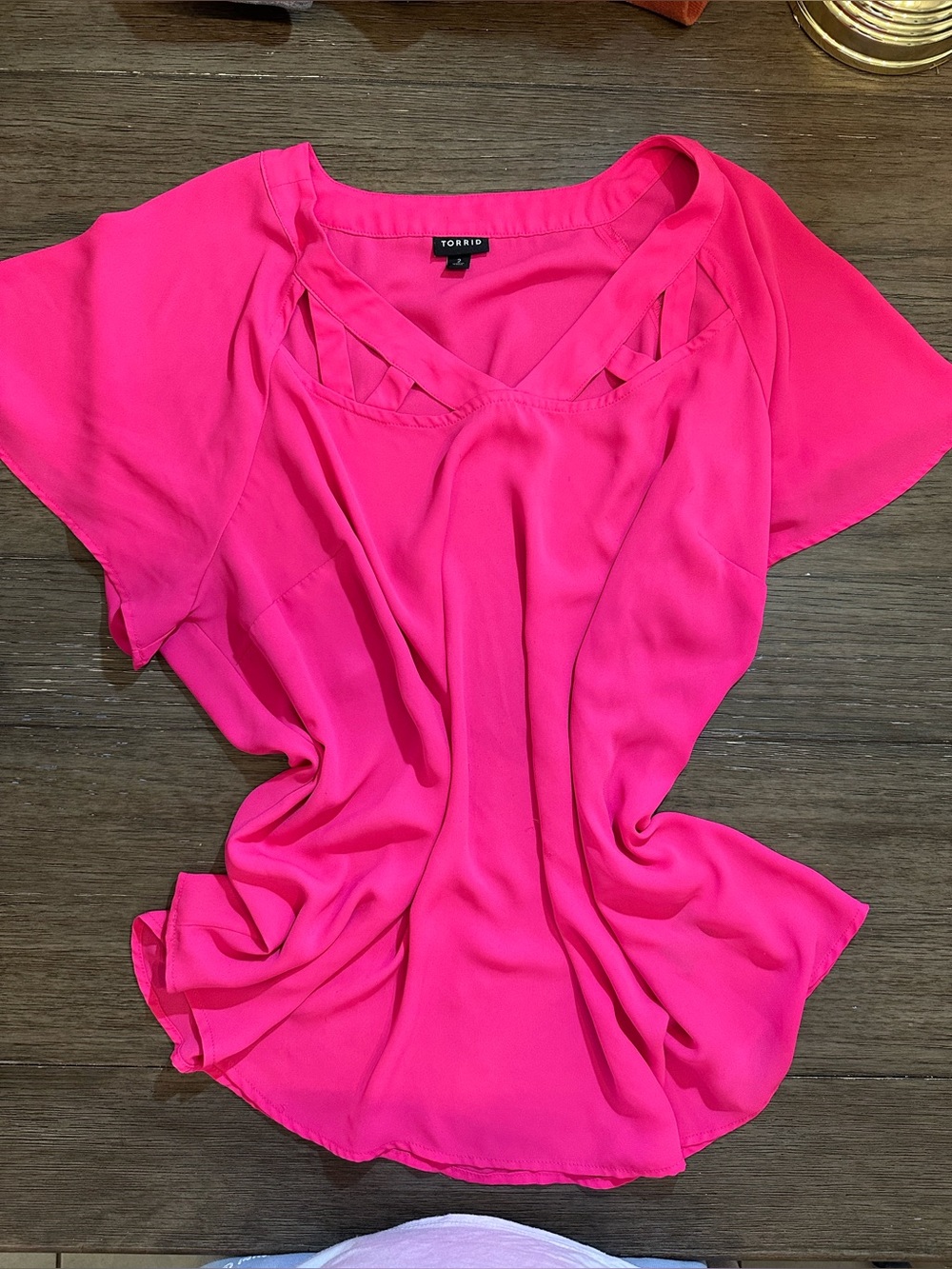 Torrid Hot Pink Crisscross Front Blouse - Women's Top size 2 (18-20)